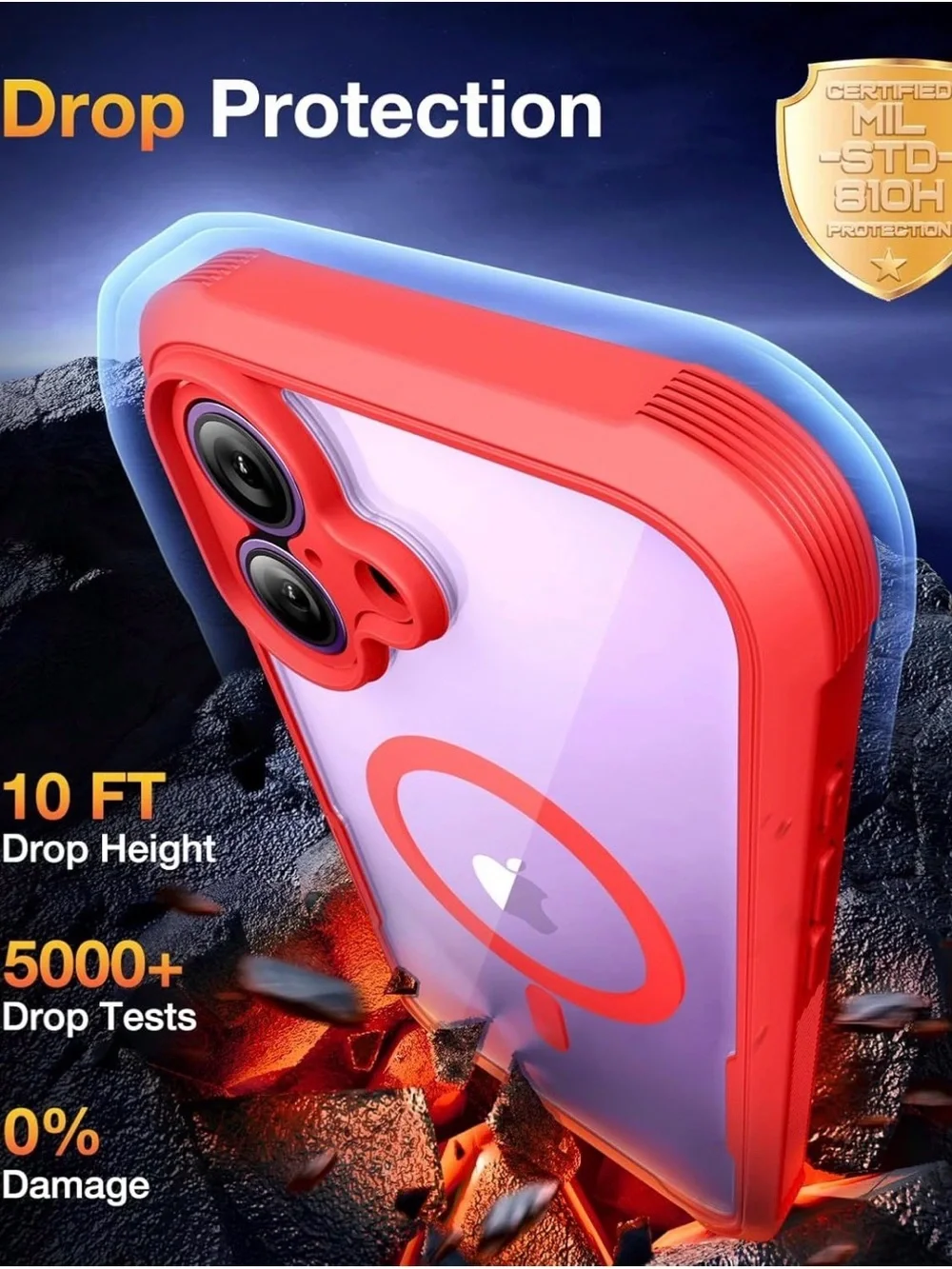 Iphone 17 Red Magnetic Clear-Back Protective Phone Case with Front Cover